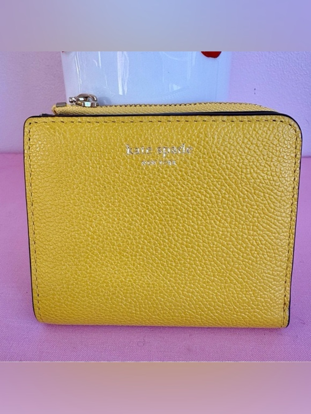 kate spade yellow pebbled leather zip wallet